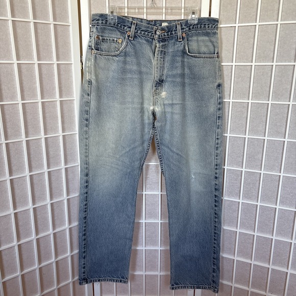 Levi's Other - Levi's‎ 505 Blue Jeans 35x30 Light Wash Straight Leg Distressed Work Jeans